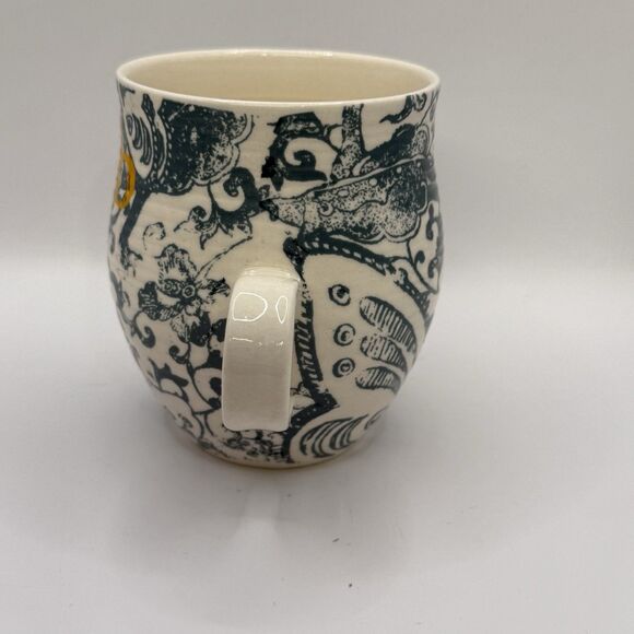 Anthropologie Homegrown Monogram "B" Floral Fish Coffee Mug Cup 14 oz Teal - Picture 2 of 6